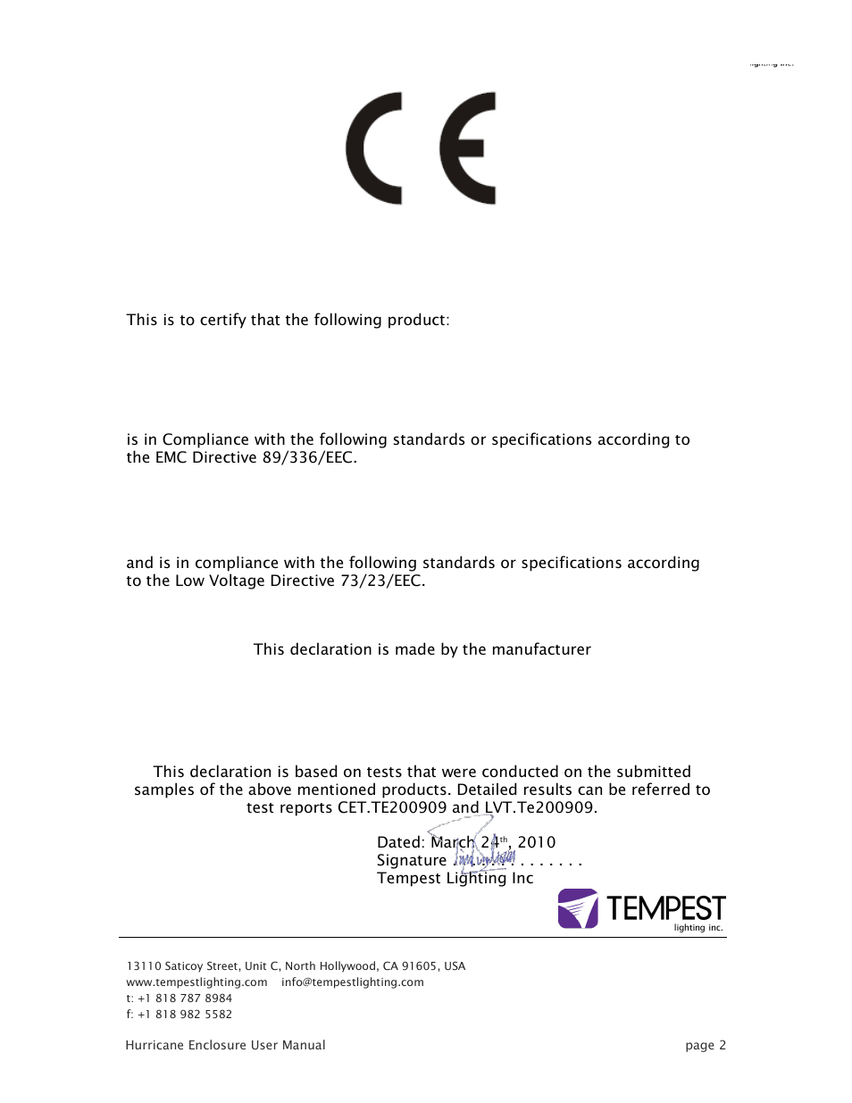 Tempest Hurricane User Manual | Page 2 / 47