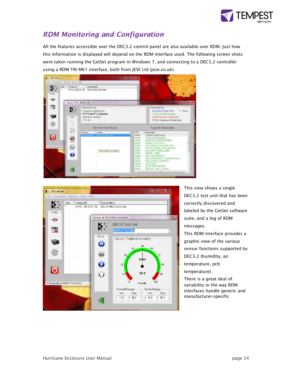 Rdm monitoring and configuration | Tempest Hurricane User Manual | Page 24 / 47