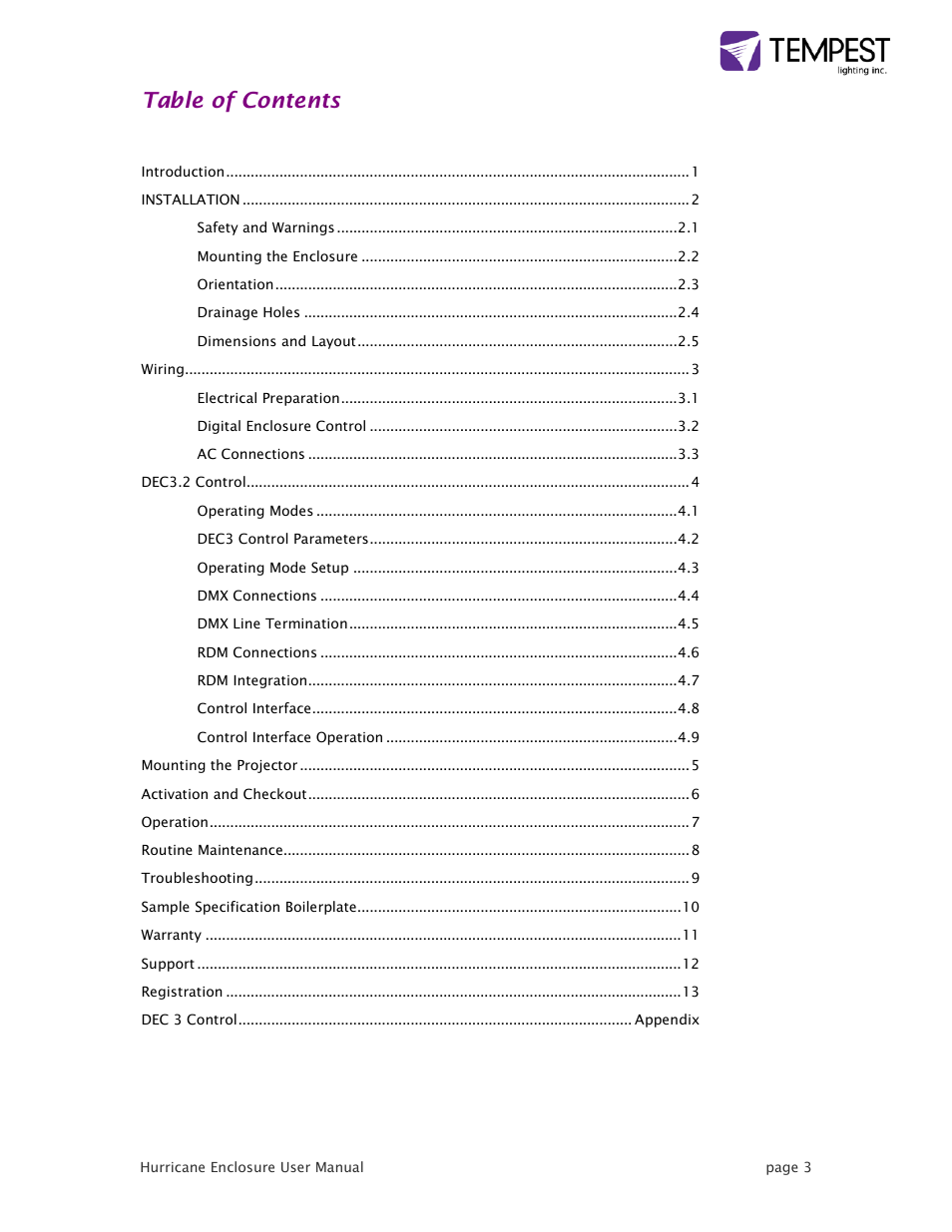 Tempest Hurricane User Manual | Page 3 / 47