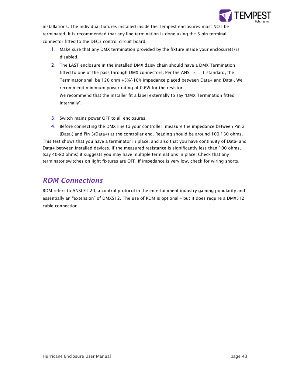 Rdm connections | Tempest Hurricane User Manual | Page 43 / 47