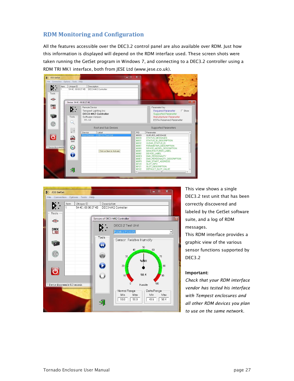 Rdm monitoring and configuration | Tempest TornadoRetrofit Kits User Manual | Page 27 / 36