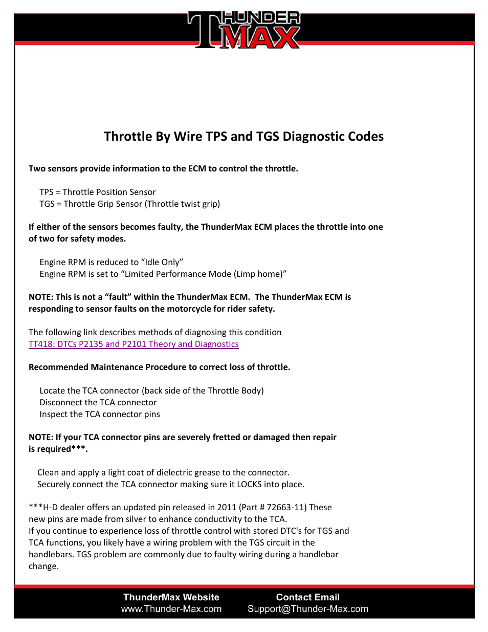 ThunderMax Throttle Loss - How Diagnose and Repair User Manual | 2 pages