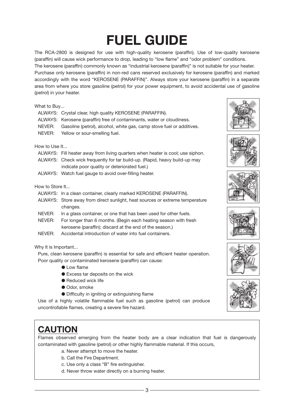 Asse, Fuel guide, Cautlon | Inspection, Fueling | Toyotomi RCA-2800 User Manual | Page 4 / 16