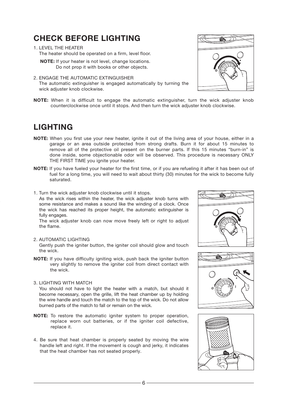 Check before lighting, Lighting | Toyotomi RCA-2800 User Manual | Page 7 / 16