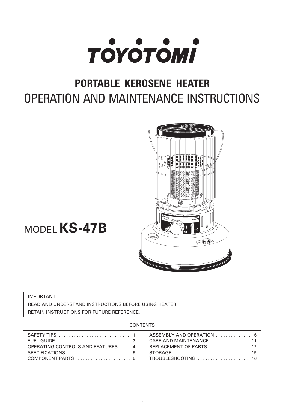 Toyotomi KS-47B User Manual | 20 pages