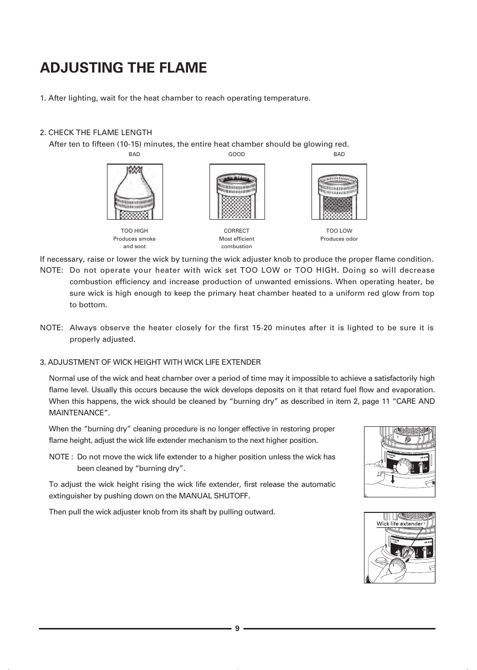 Adjusting the flame | Toyotomi KS-47B User Manual | Page 11 / 20
