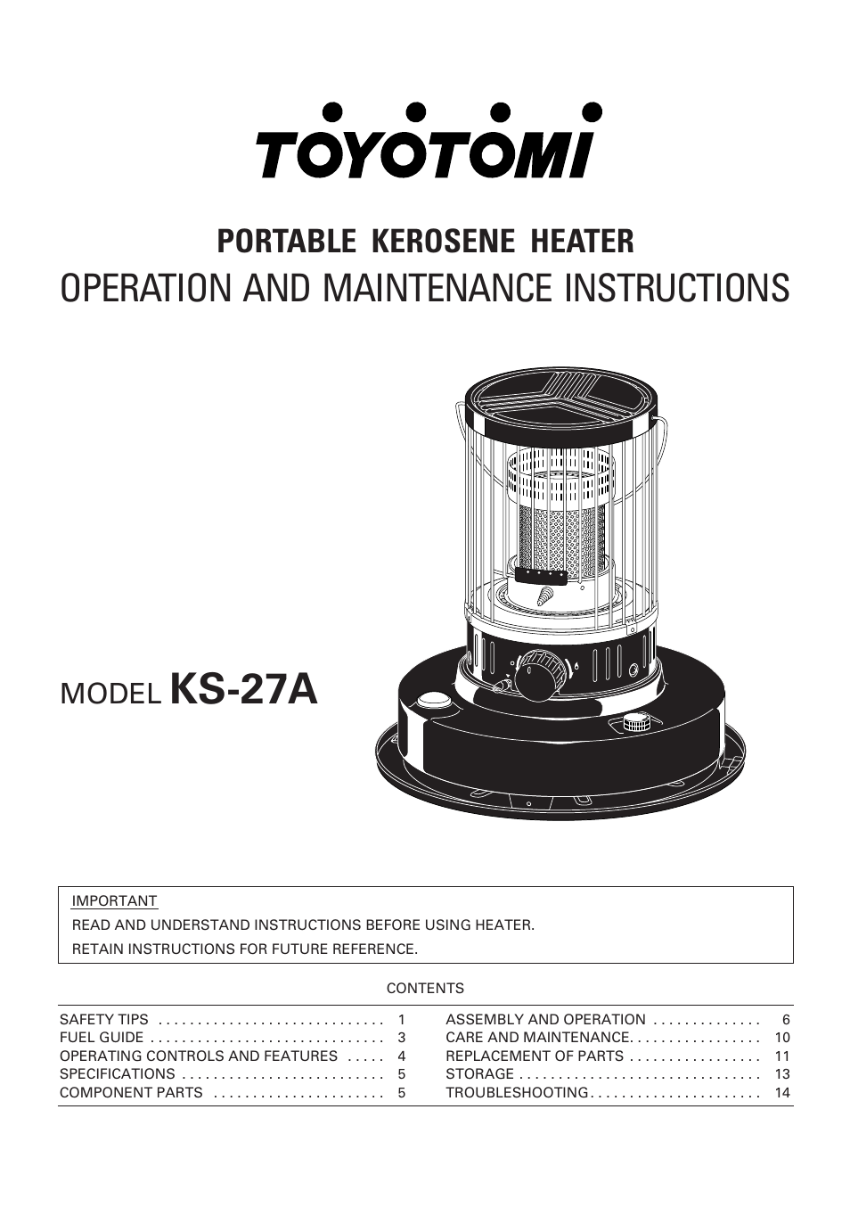 Toyotomi KS-27A User Manual | 16 pages