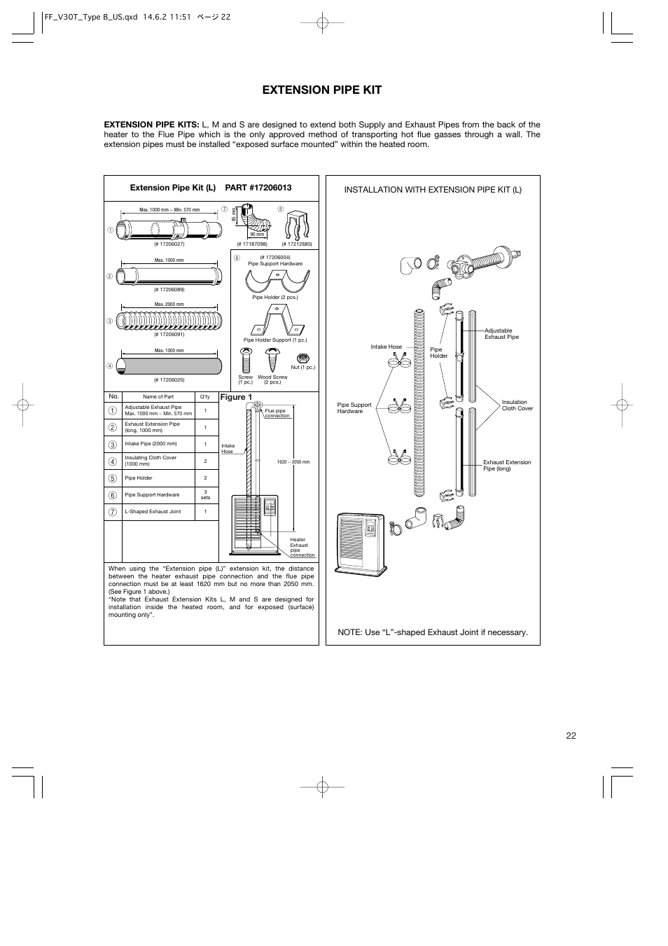 Extension pipe kit, Figure 1 | Toyotomi FF-V30T User Manual | Page 23 / 28