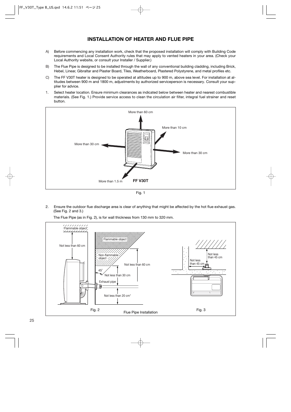 Installation of heater and flue pipe | Toyotomi FF-V30T User Manual | Page 26 / 28