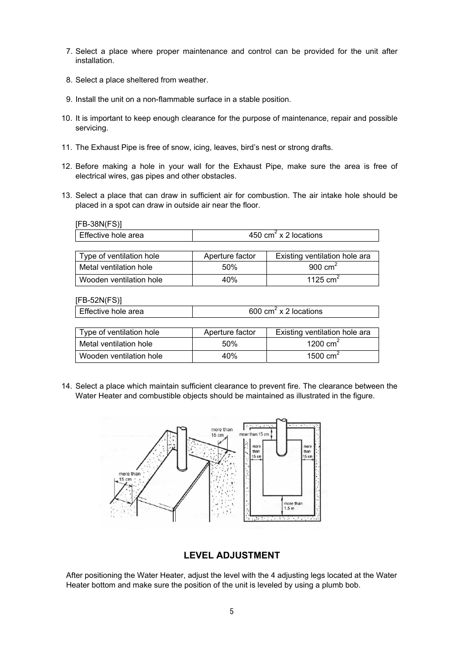 Level adjustment | Toyotomi FB-38N(FS) User Manual | Page 24 / 41