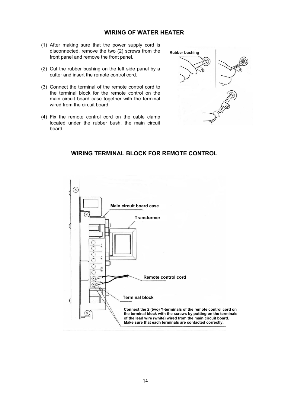 Wiring of water heater, Wiring terminal block for remote control | Toyotomi FB-38N(FS) User Manual | Page 33 / 41