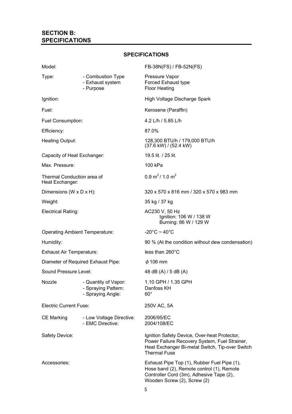 Toyotomi FB-38N(FS) User Manual | Page 5 / 41