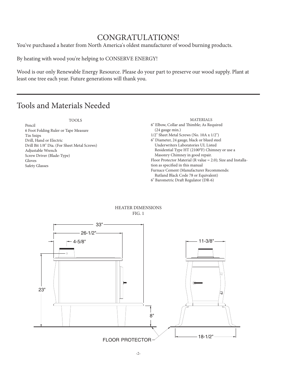 Tools and materials needed | United States Stove Company 1261 User Manual | Page 2 / 13