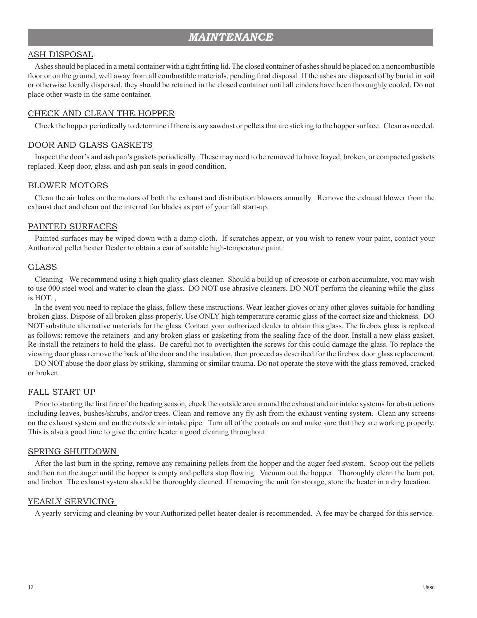 Maintenance | United States Stove Company 4840 User Manual | Page 12 / 20