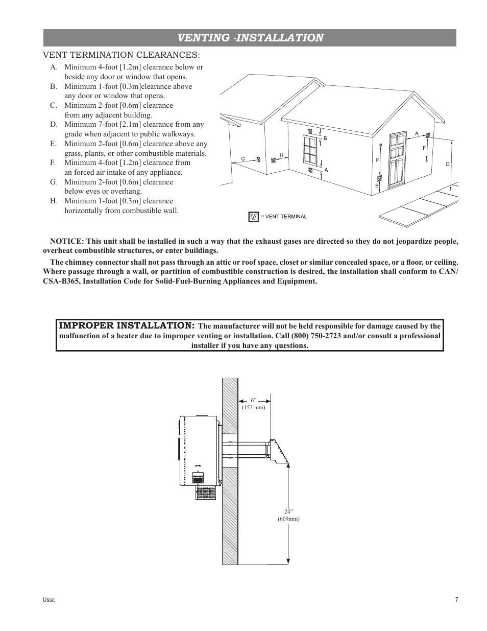 Venting -installation | United States Stove Company 4840 User Manual | Page 7 / 20