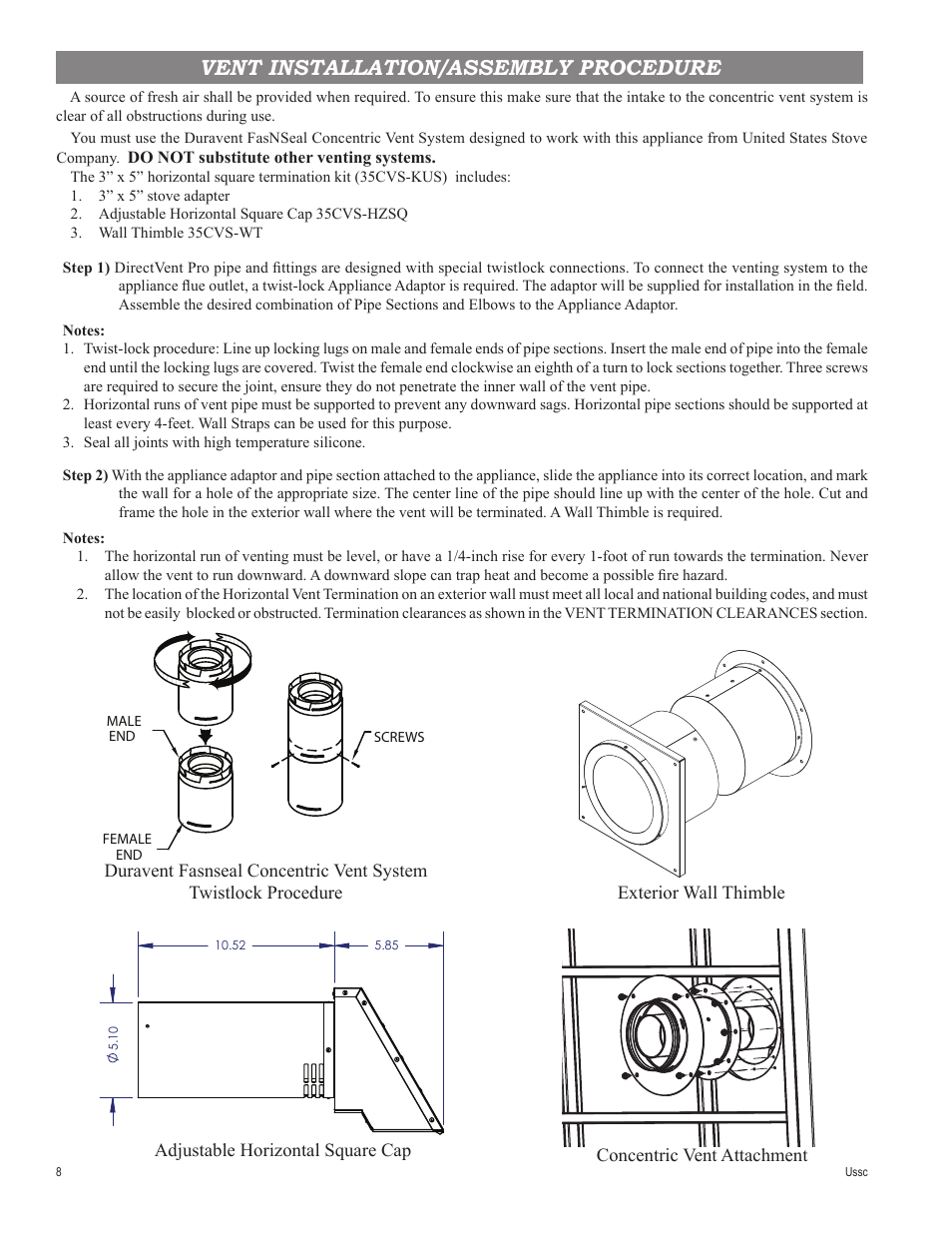 Vent installation/assembly procedure | United States Stove Company 4840 User Manual | Page 8 / 20