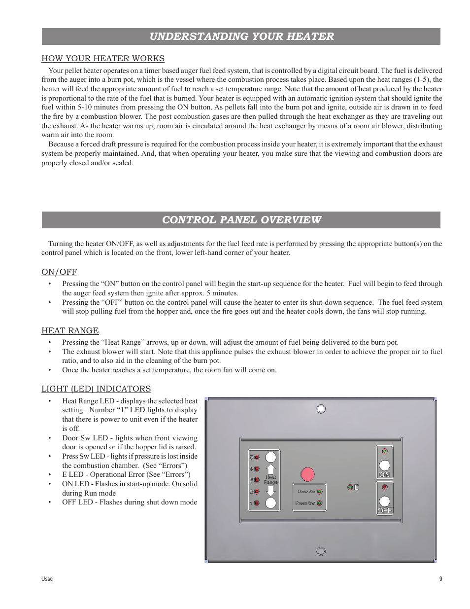 Control panel overview understanding your heater | United States Stove Company 4840 User Manual | Page 9 / 20