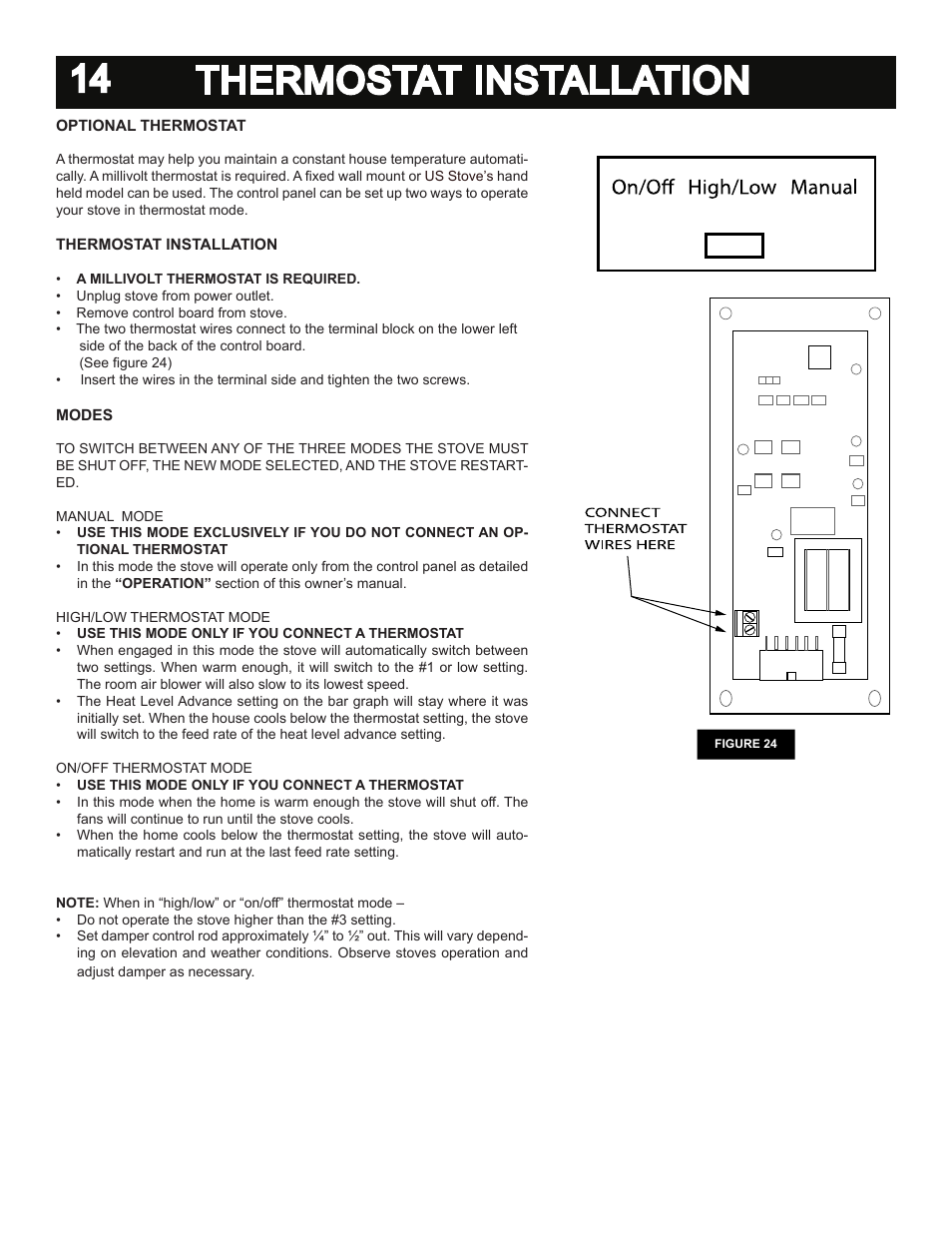 14 thermostat installation | United States Stove Company 5040 User Manual | Page 16 / 28