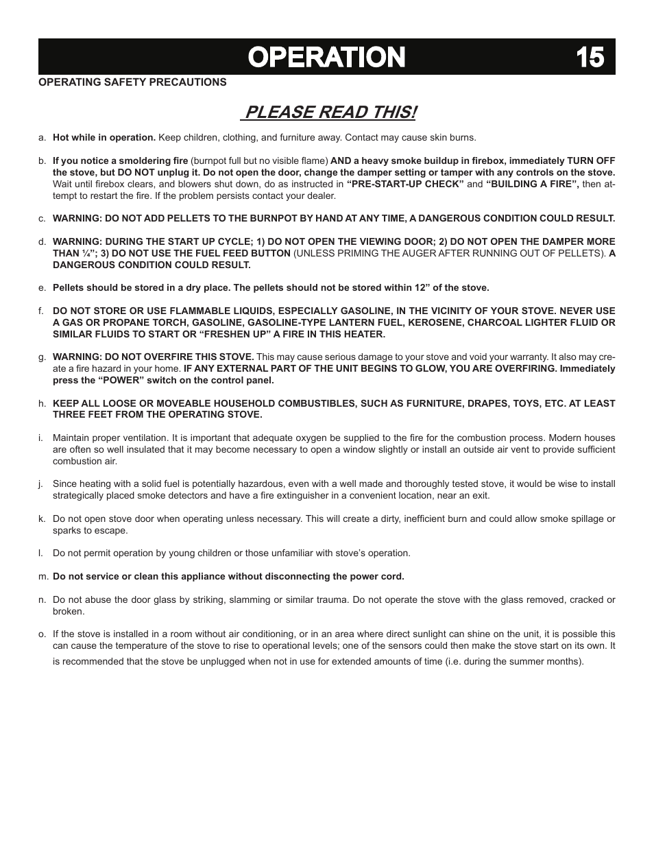 15 operation, Please read this | United States Stove Company 5040 User Manual | Page 17 / 28