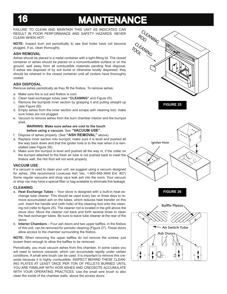 16 maintenance, Cleaning rod cleaning tool | United States Stove Company 5040 User Manual | Page 18 / 28