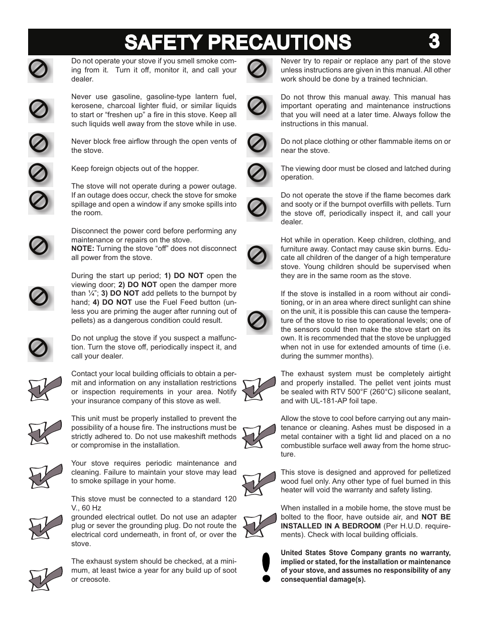 3safety precautions | United States Stove Company 5040 User Manual | Page 5 / 28