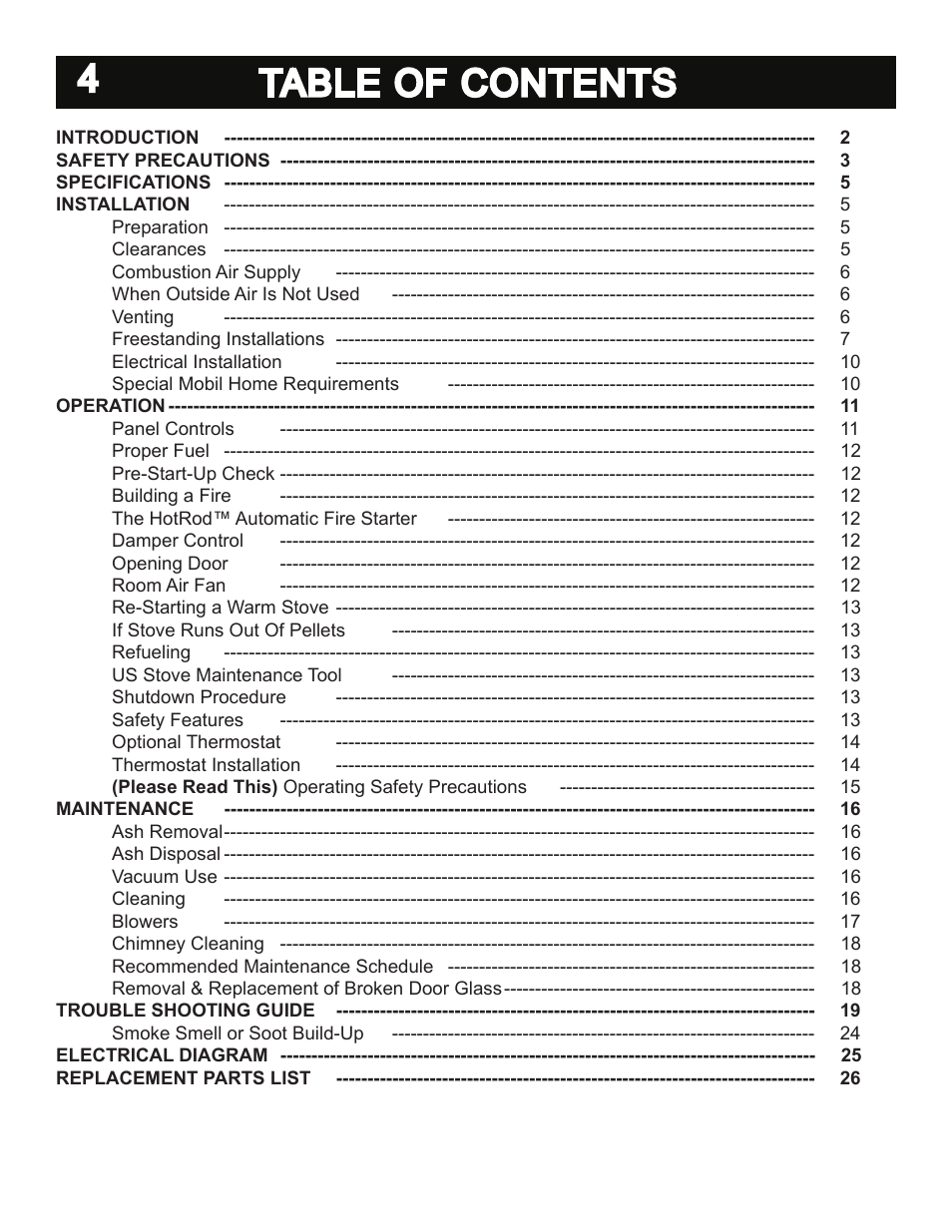 4table of contents | United States Stove Company 5040 User Manual | Page 6 / 28