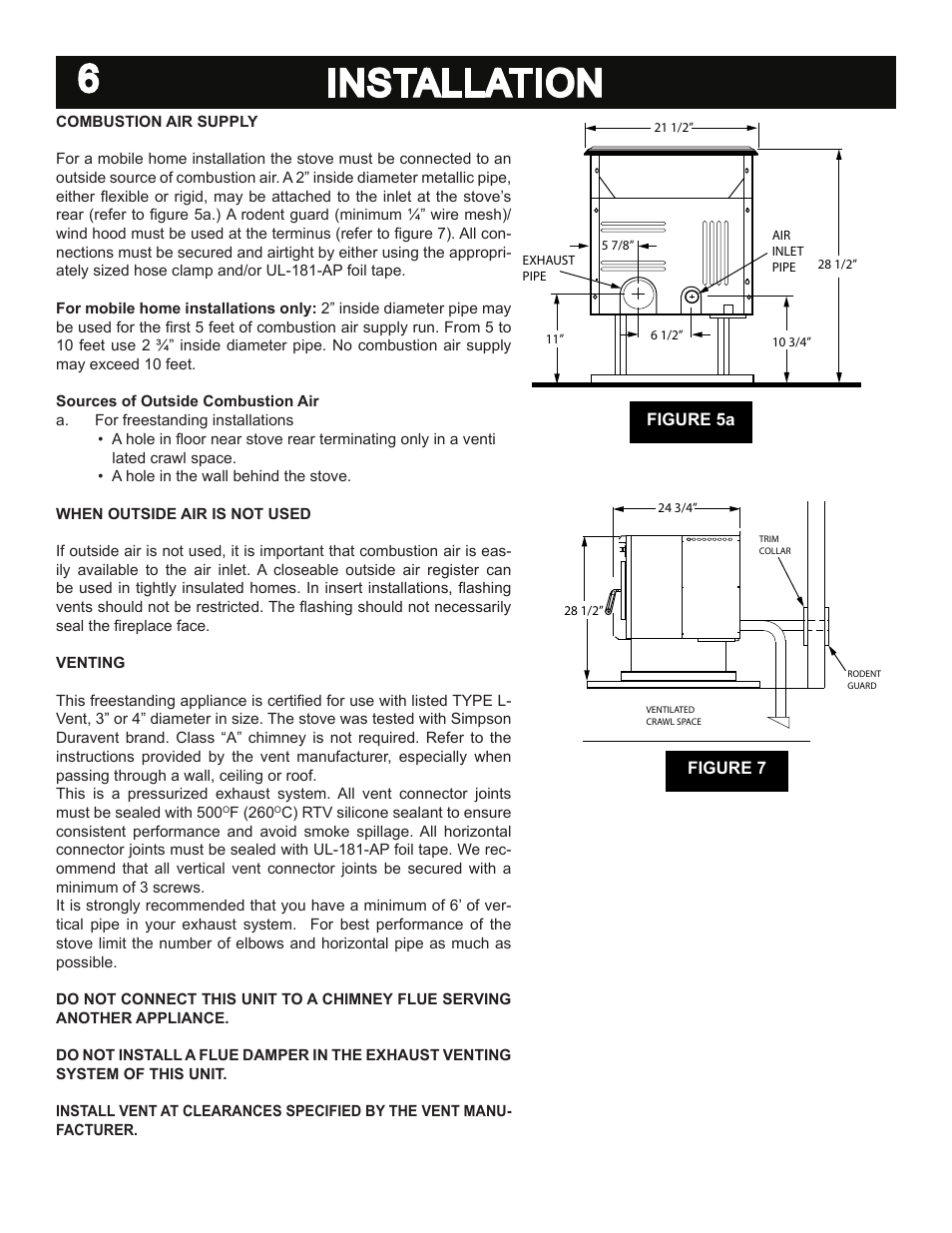 6installation | United States Stove Company 5040 User Manual | Page 8 / 28