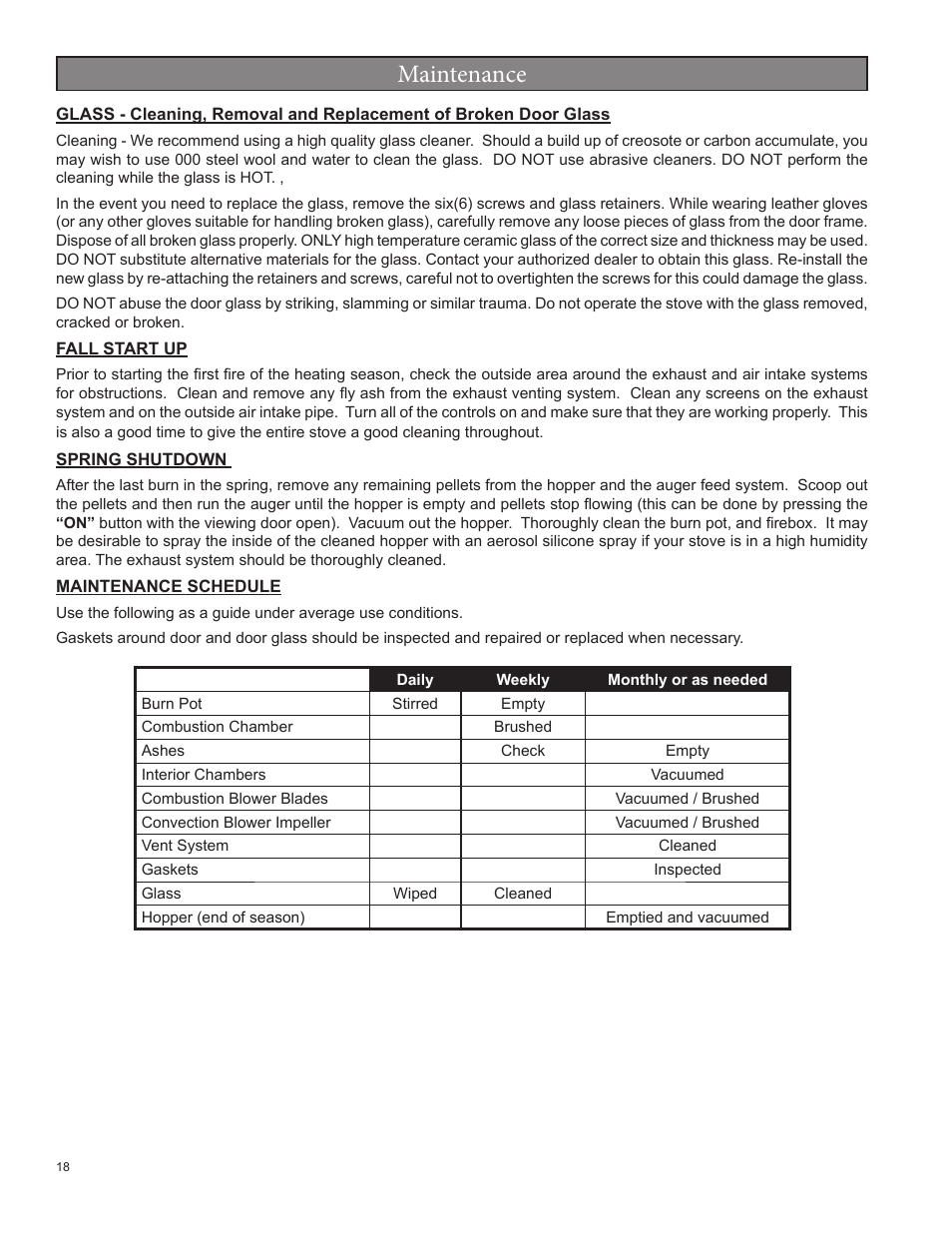 Maintenance | United States Stove Company 5520 User Manual | Page 18 / 28