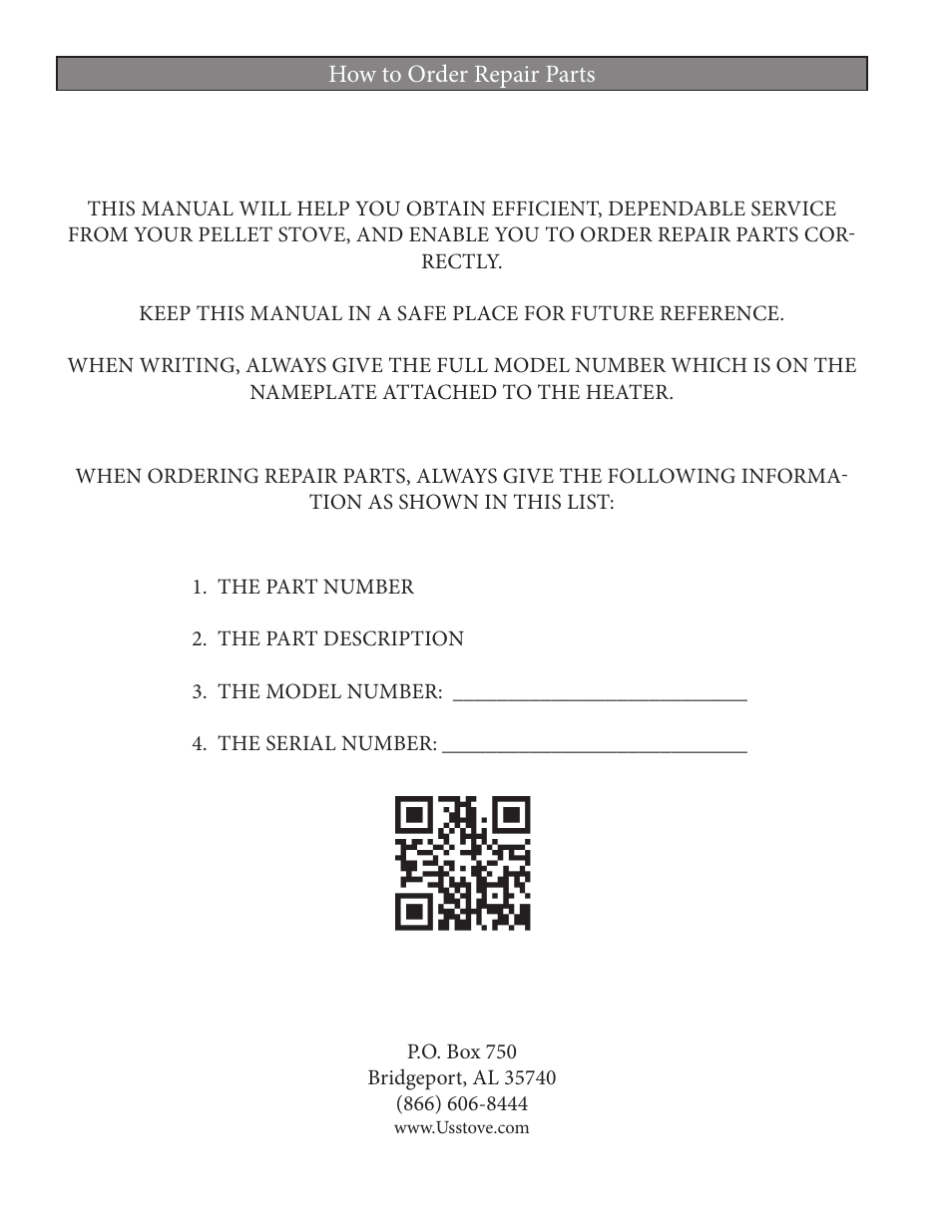 How to order repair parts | United States Stove Company 5520 User Manual | Page 28 / 28