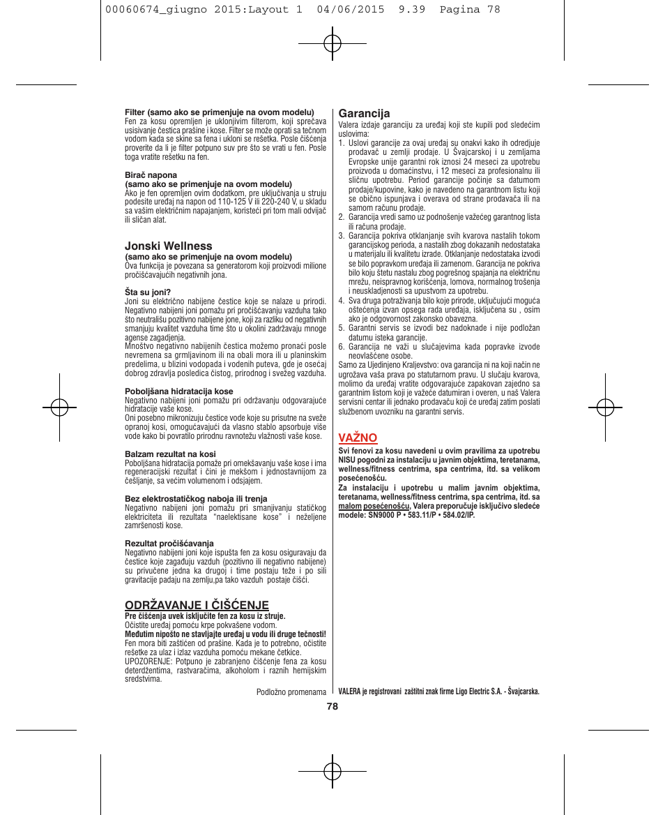 VALERA Swiss Power4ever 2400 W User Manual | Page 78 / 92