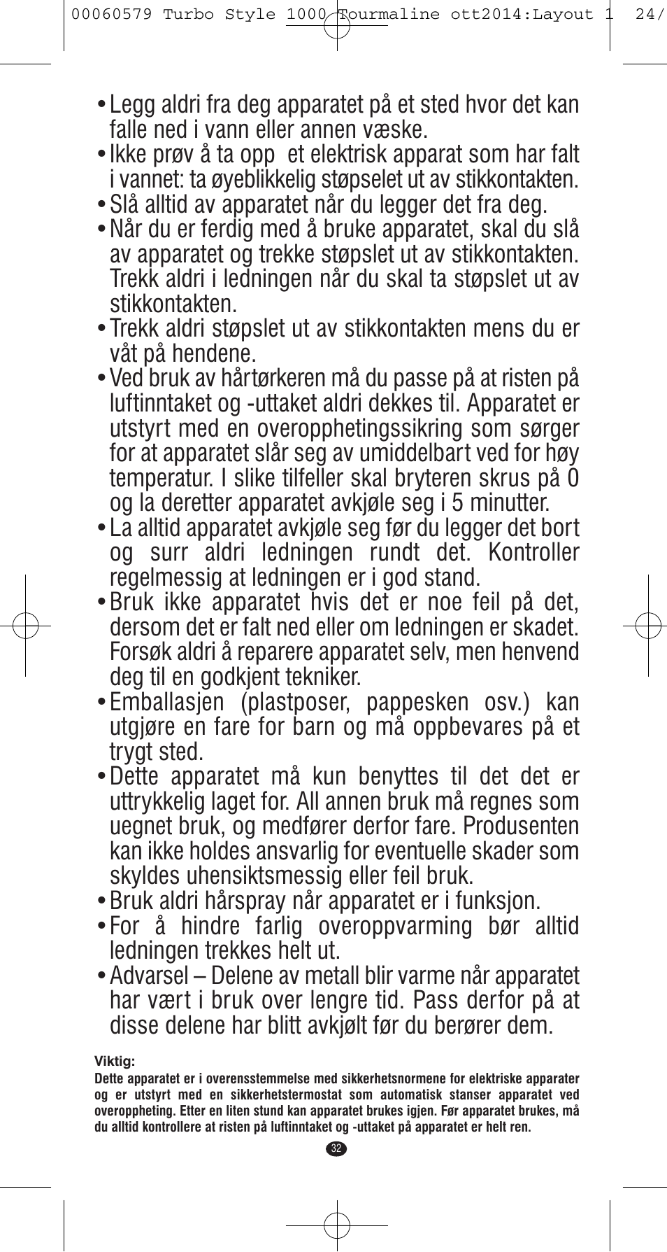 VALERA Turbo Style 1000 Tourmaline 1000 W User Manual | Page 32 / 100