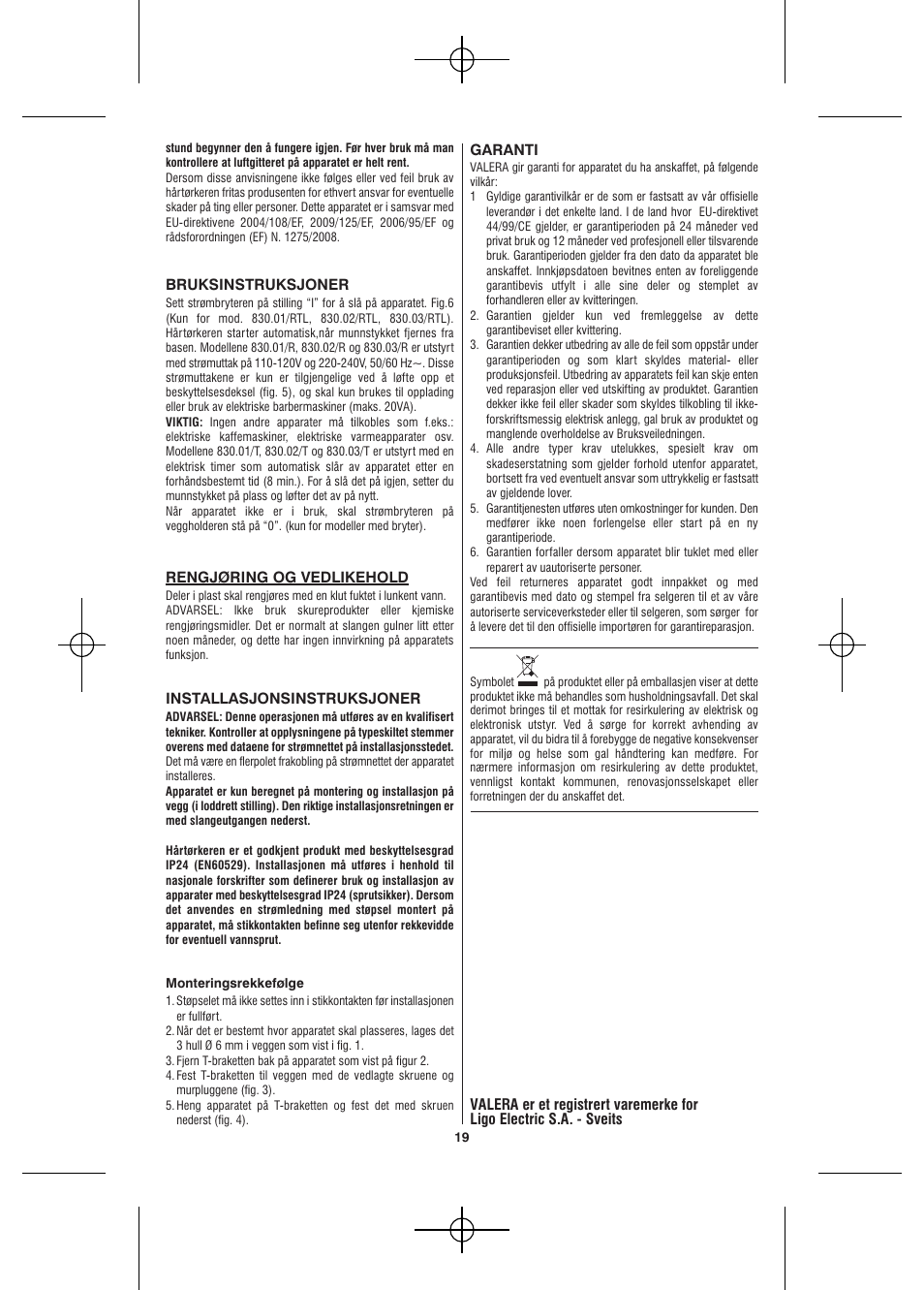 VALERA Hotello 1200 W User Manual | Page 17 / 54