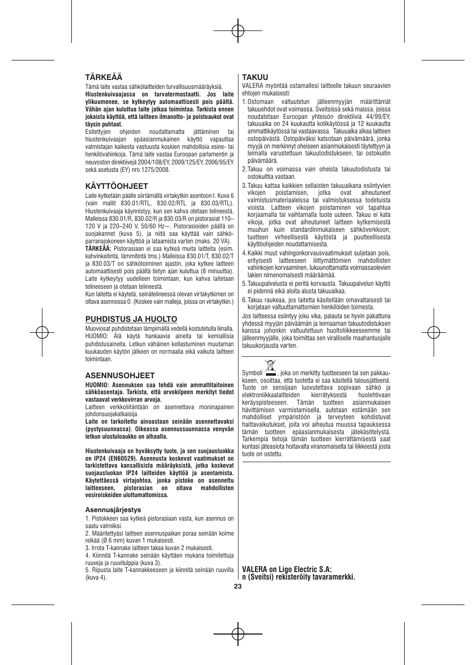 VALERA Hotello 1200 W User Manual | Page 21 / 54