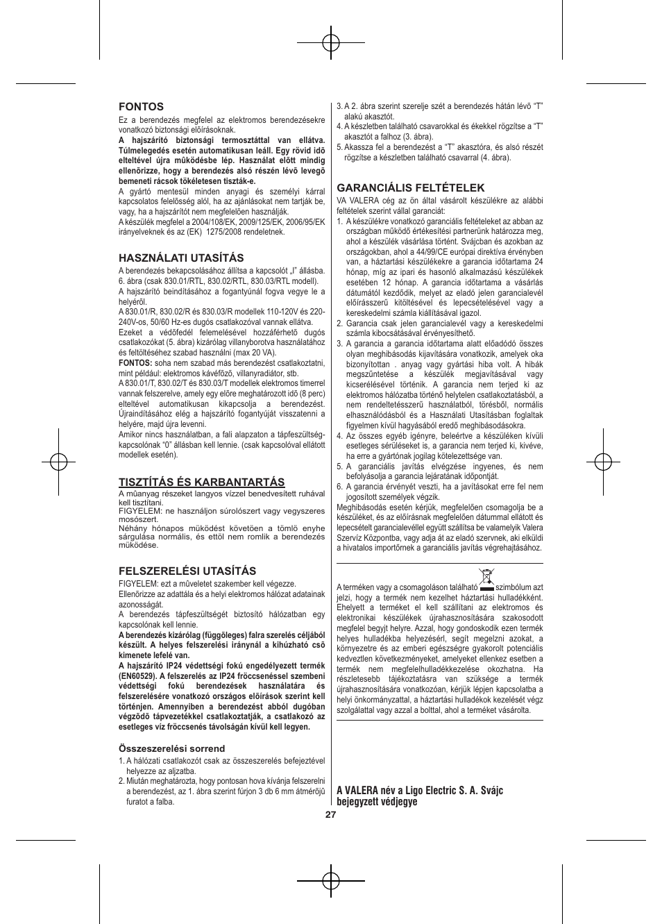 VALERA Hotello 1200 W User Manual | Page 25 / 54