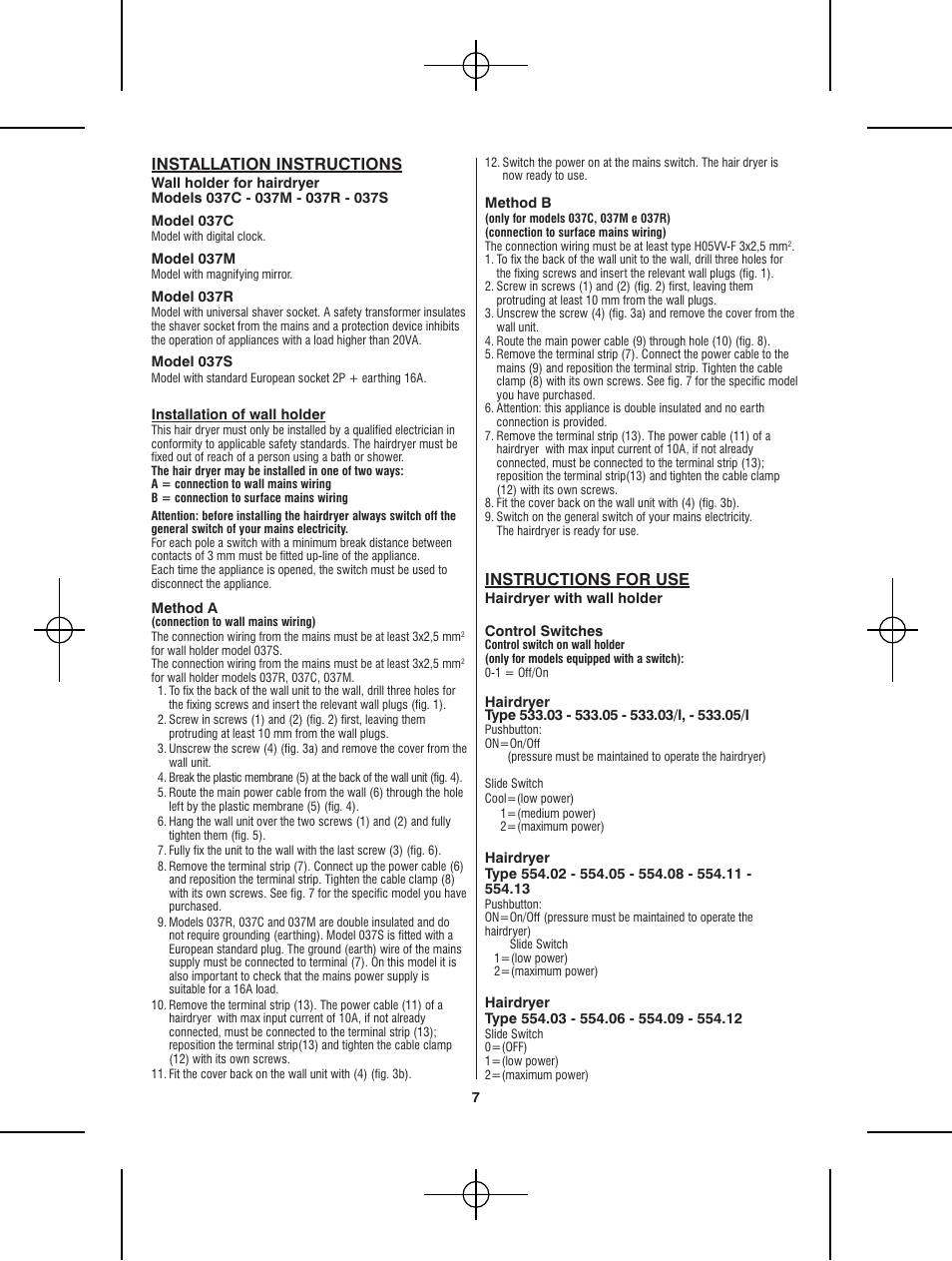 Installation instructions, Instructions for use | VALERA Premium 1600 Shaver 1600 W User Manual | Page 3 / 62