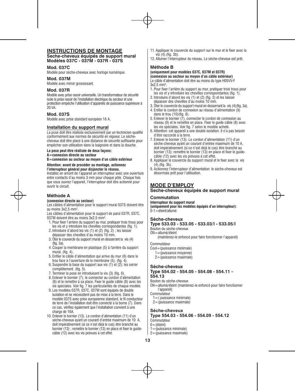 Instructions de montage, Mode d’employ | VALERA Premium 1600 Shaver 1600 W User Manual | Page 9 / 62