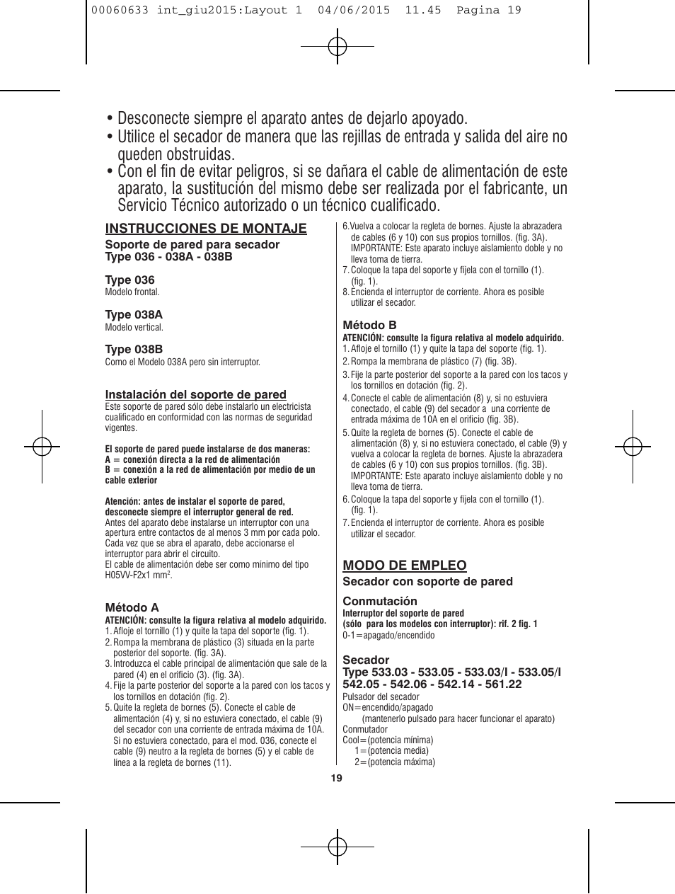 Instrucciones de montaje, Modo de empleo | VALERA Premium 1600 Compact Super 1600 W User Manual | Page 15 / 74