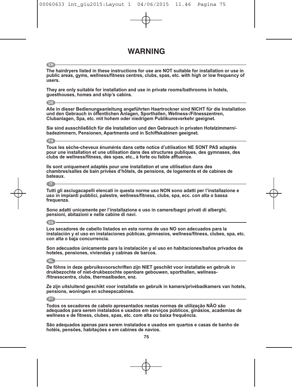 Warning | VALERA Premium 1600 Compact Super 1600 W User Manual | Page 71 / 74