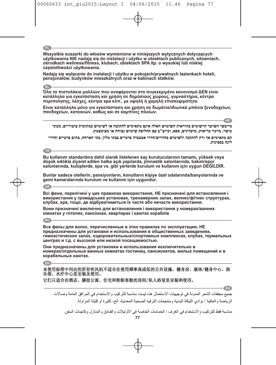 VALERA Premium 1600 Compact Super 1600 W User Manual | Page 73 / 74