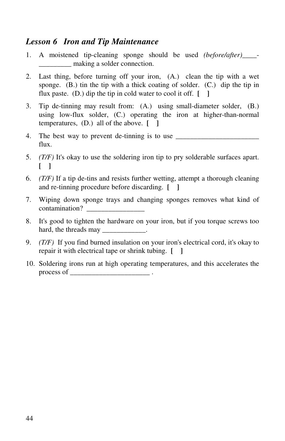 Lesson 6 iron and tip maintenance | Vectronics VEC-1500K User Manual | Page 49 / 68