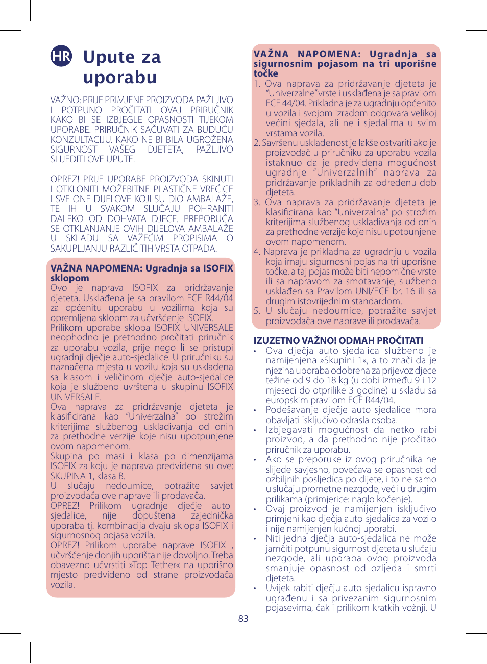 Upute za uporabu | Chicco KeyFit 30 User Manual | Page 83 / 136