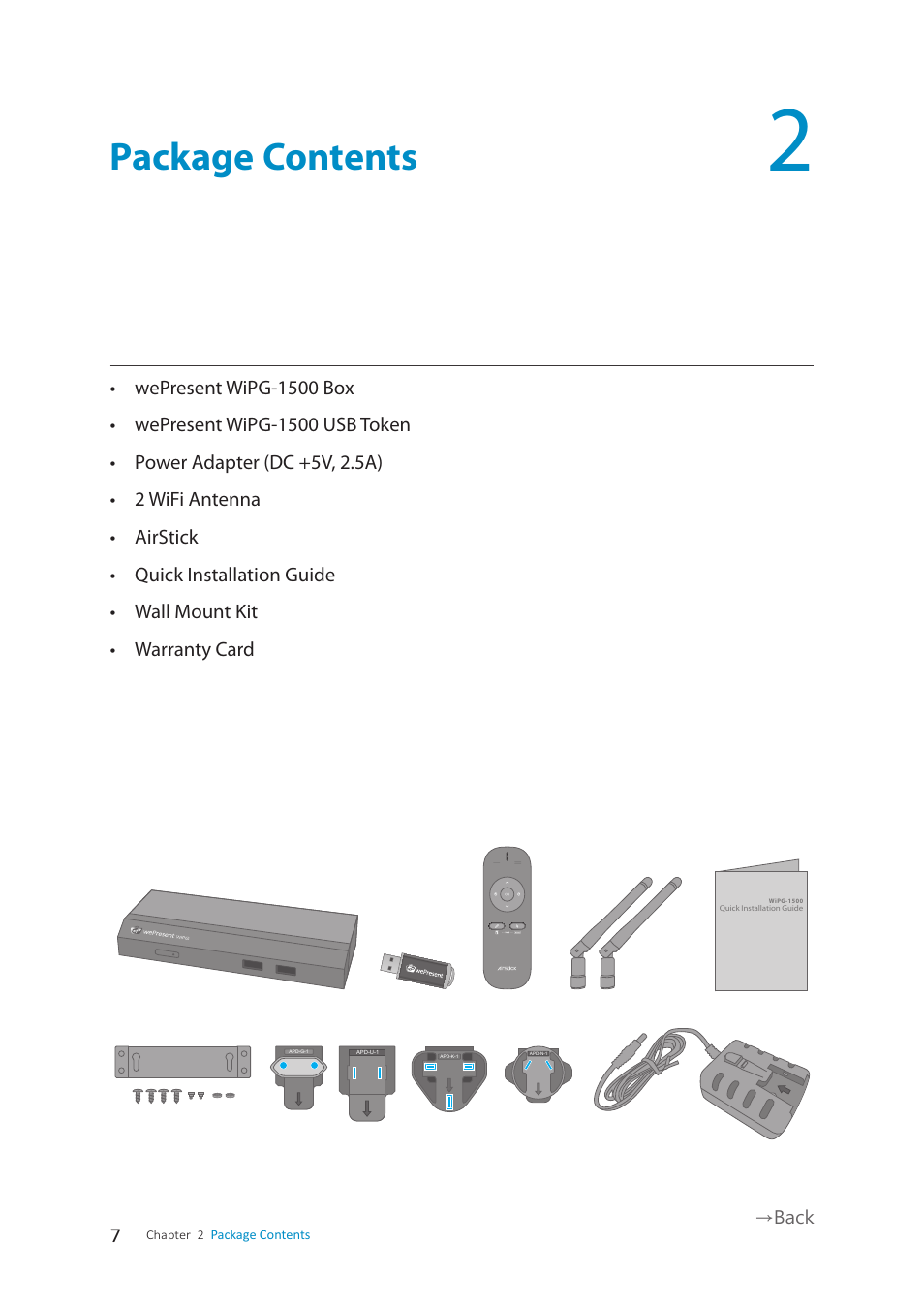 Package contents | wePresent WiPG-1500 User Manual | Page 7 / 59