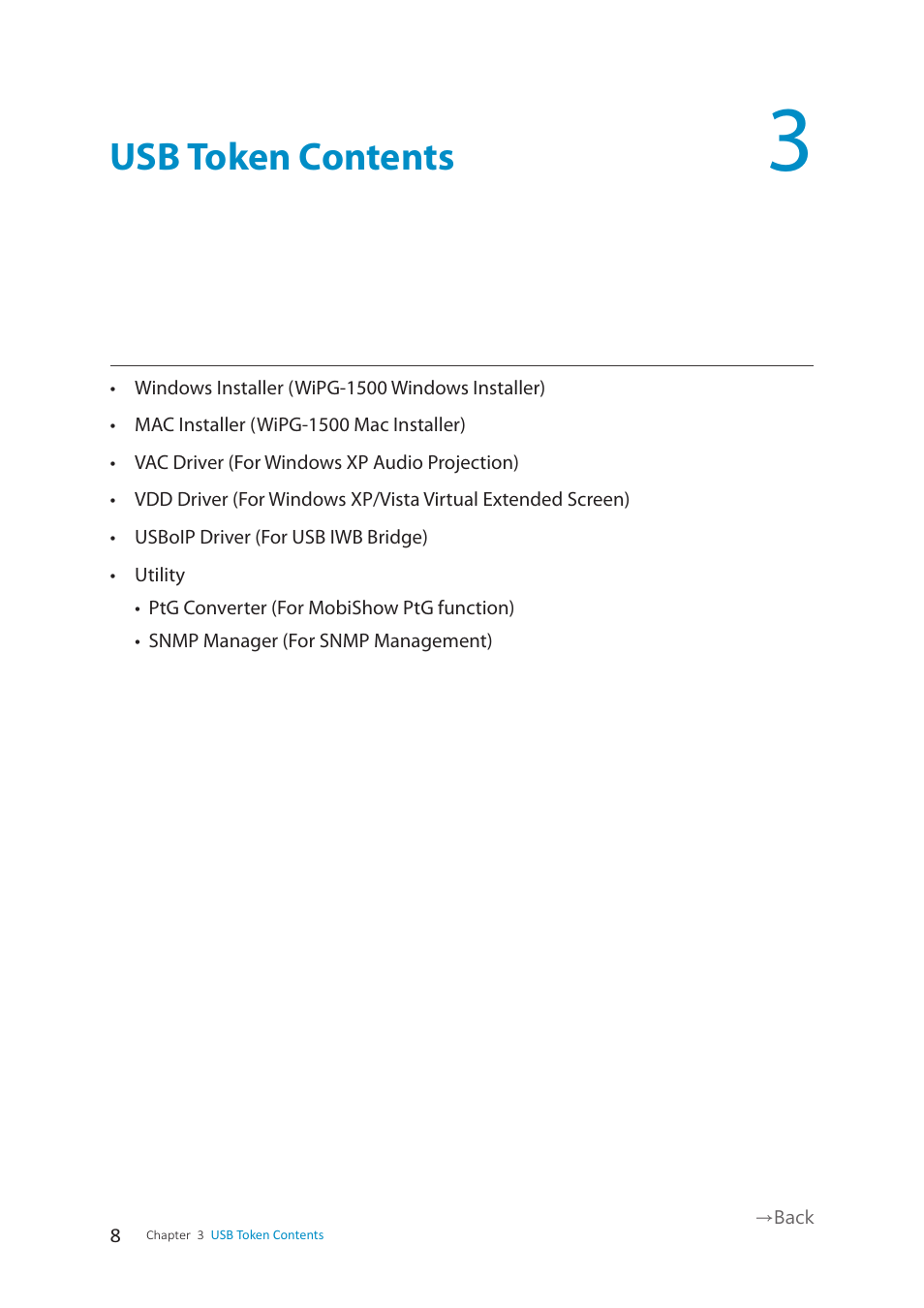 Usb token contents | wePresent WiPG-1500 User Manual | Page 8 / 59