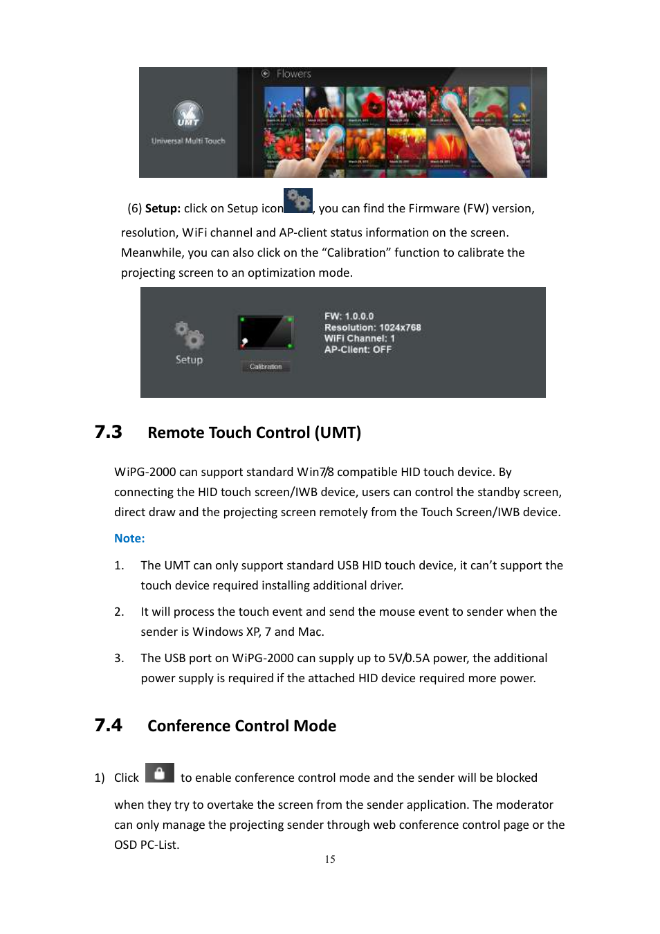 3 remote touch control (umt), 4 conference control mode | wePresent WiPG-2000 User Manual | Page 15 / 72