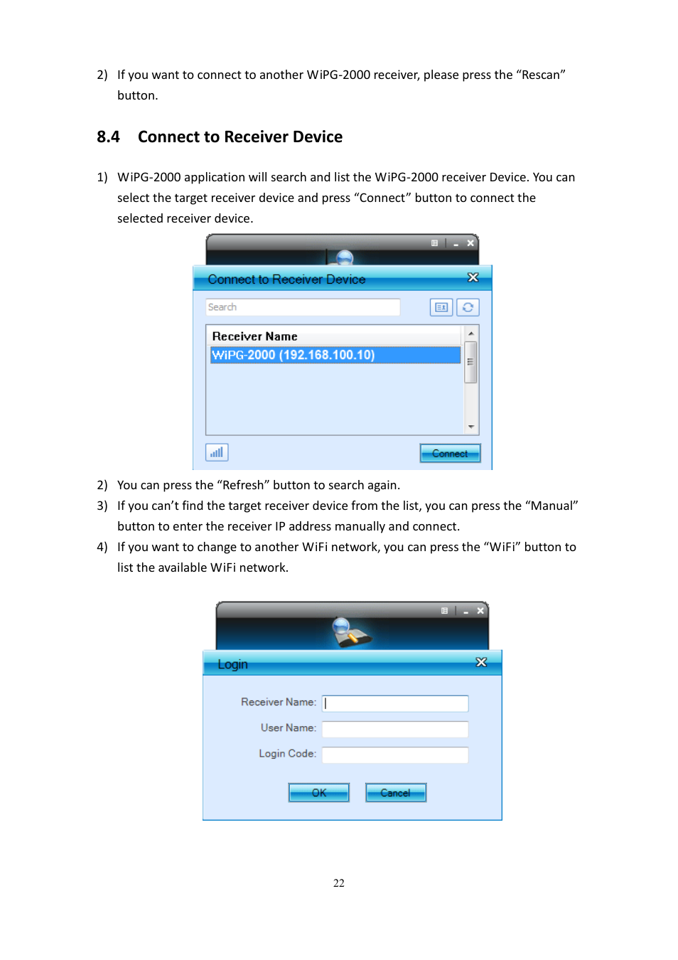 4 connect to receiver device | wePresent WiPG-2000 User Manual | Page 22 / 72