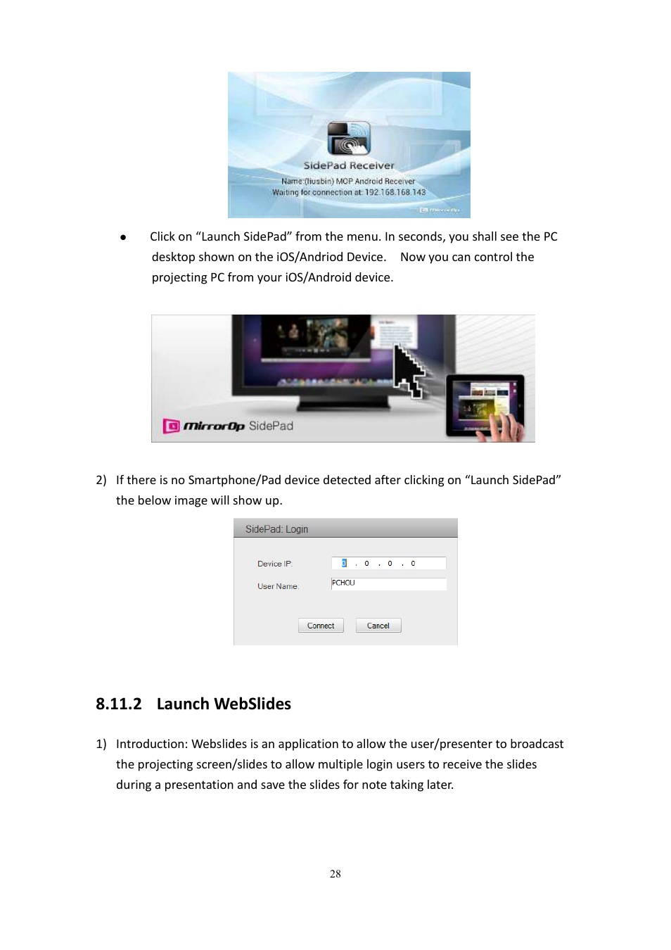 2 launch webslides | wePresent WiPG-2000 User Manual | Page 28 / 72