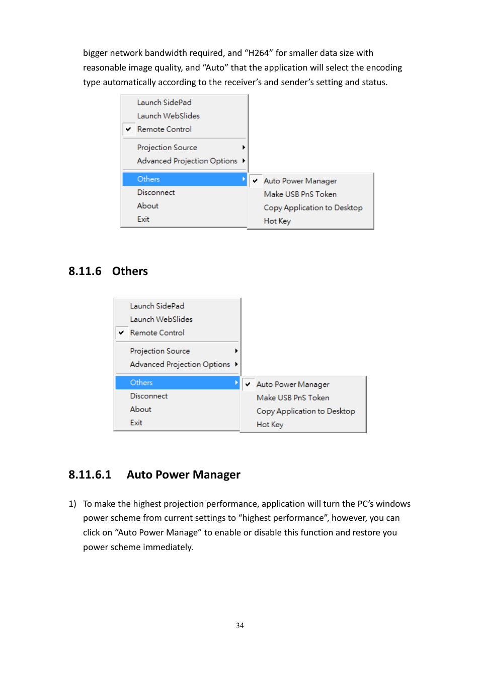 6 others, 1 auto power manager | wePresent WiPG-2000 User Manual | Page 34 / 72