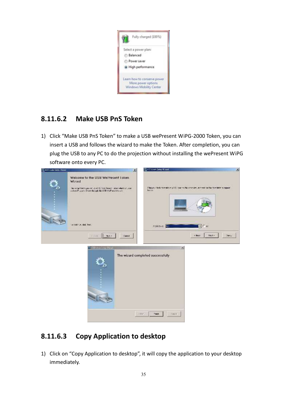 2 make usb pns token, 3 copy application to desktop | wePresent WiPG-2000 User Manual | Page 35 / 72