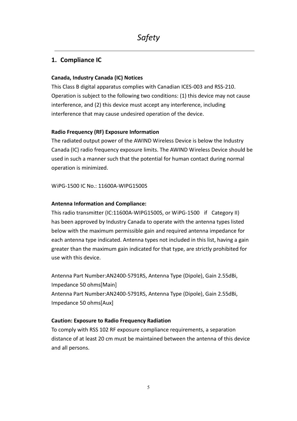 Safety | wePresent WiPG-2000 User Manual | Page 5 / 72