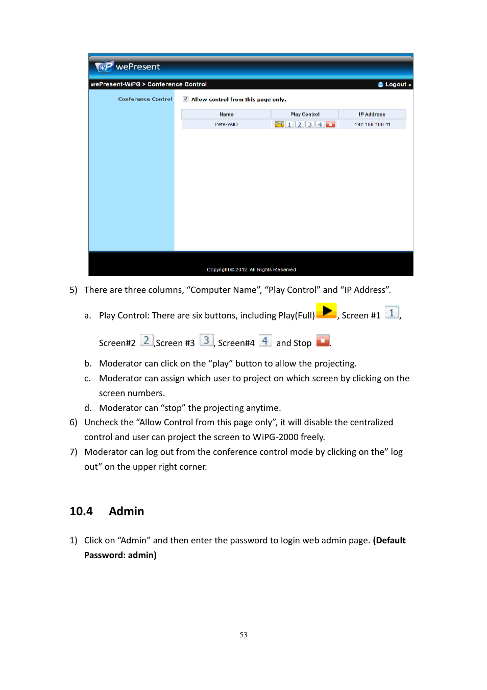 4 admin | wePresent WiPG-2000 User Manual | Page 53 / 72